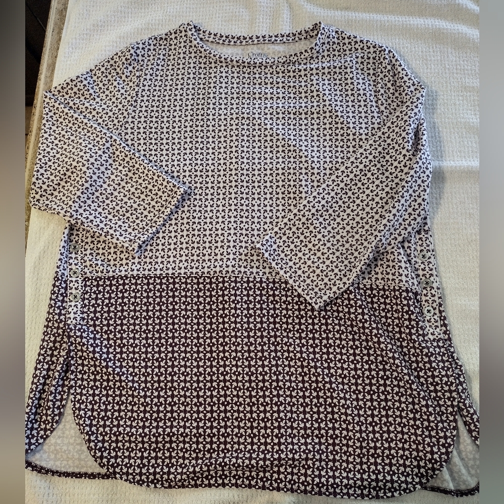 Croft & Barrow Purple and White Crew Neck Knit Top Multicolor Floral Design XL - Picture 4 of 5